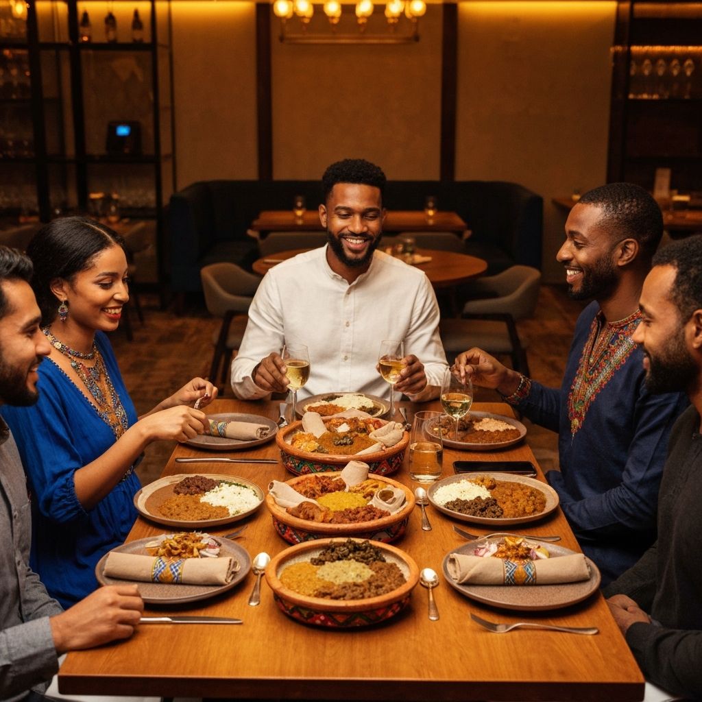 Friends enjoying Ethiopian dining